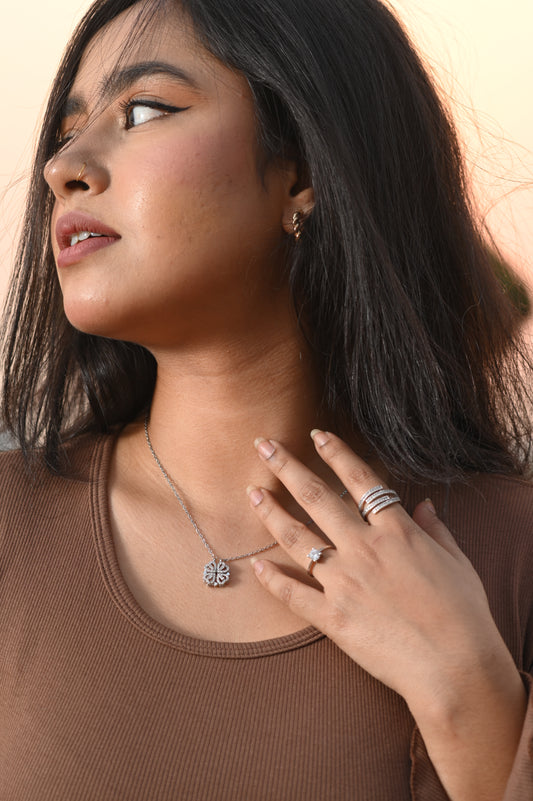 Retro Magnetic Folding Heart Shape Silver Necklace